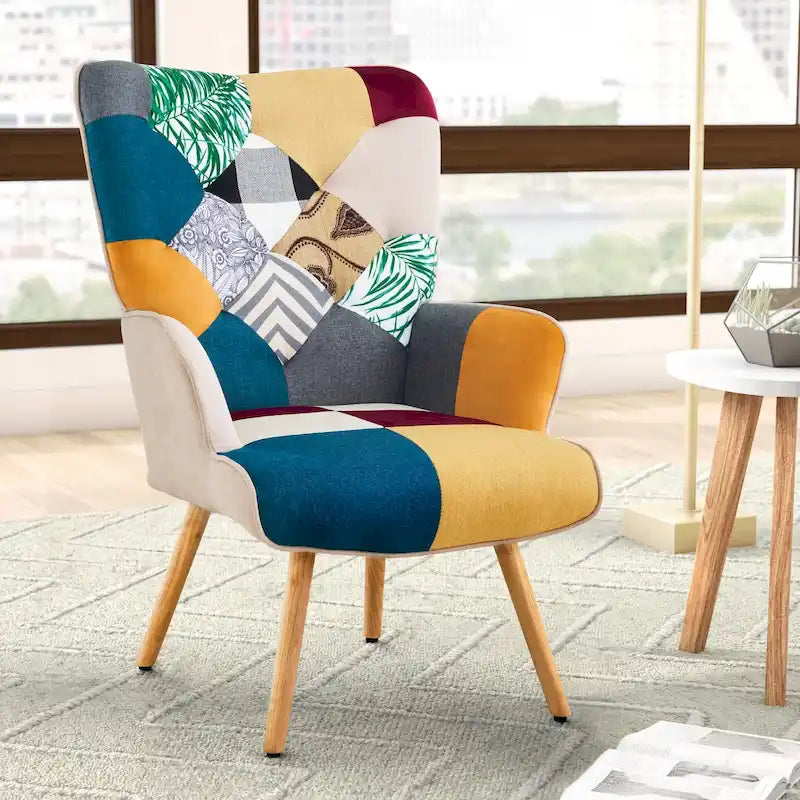 Fauteuil d'appoint moderne rembourré en lin avec pieds en bois