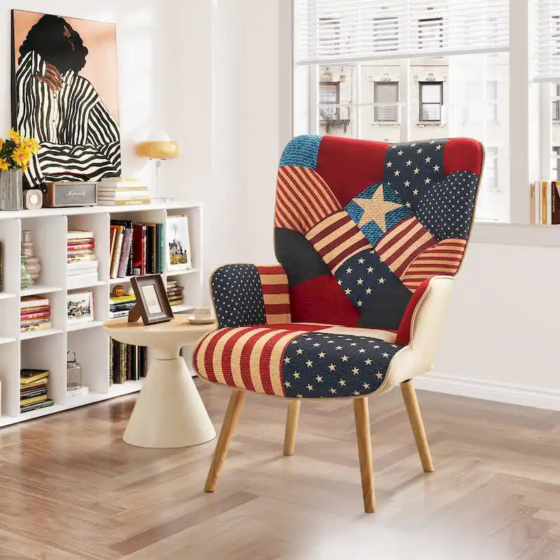 Fauteuil d'appoint moderne rembourré en lin avec pieds en bois