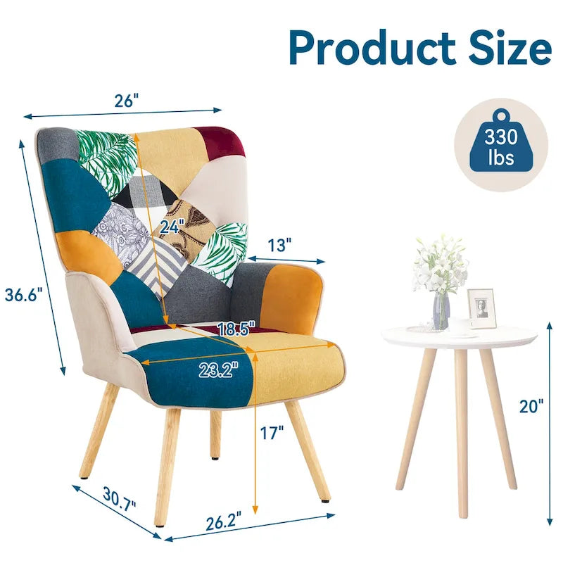 Fauteuil d'appoint moderne rembourré en lin avec pieds en bois