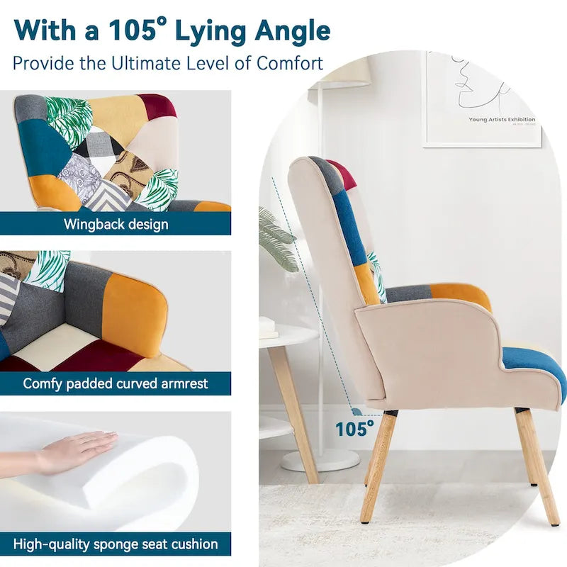 Fauteuil d'appoint moderne rembourré en lin avec pieds en bois
