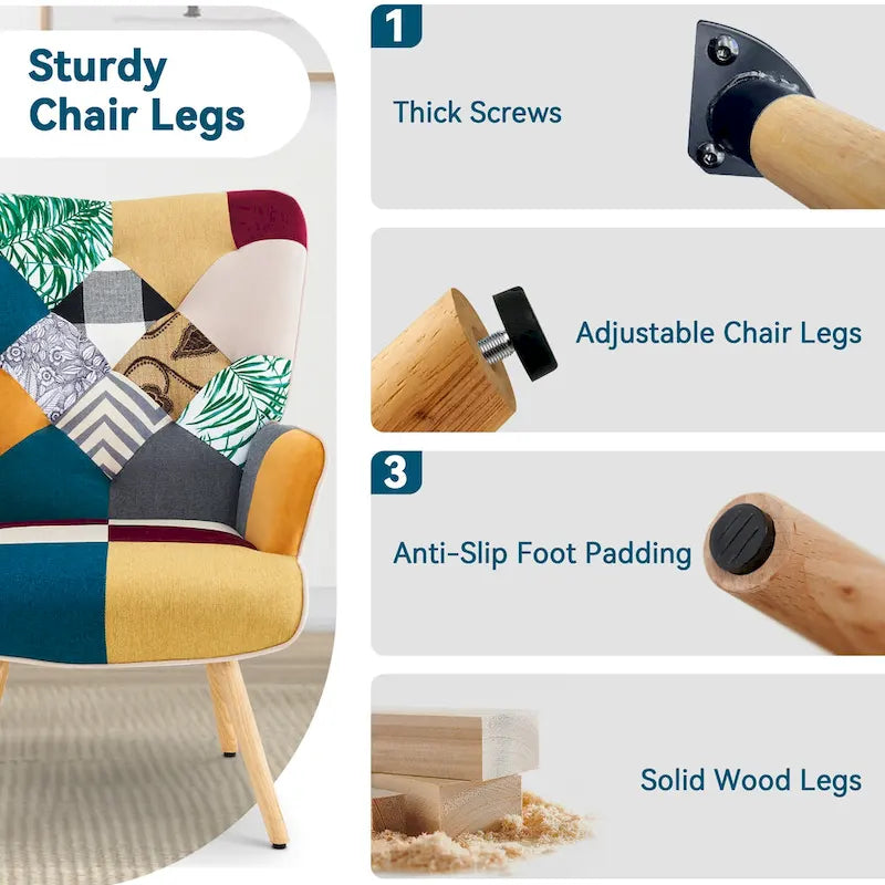 Fauteuil d'appoint moderne rembourré en lin avec pieds en bois