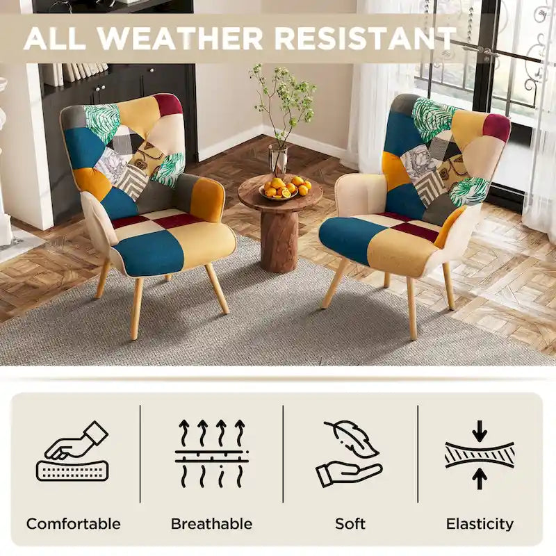 Fauteuil d'appoint moderne rembourré en lin avec pieds en bois