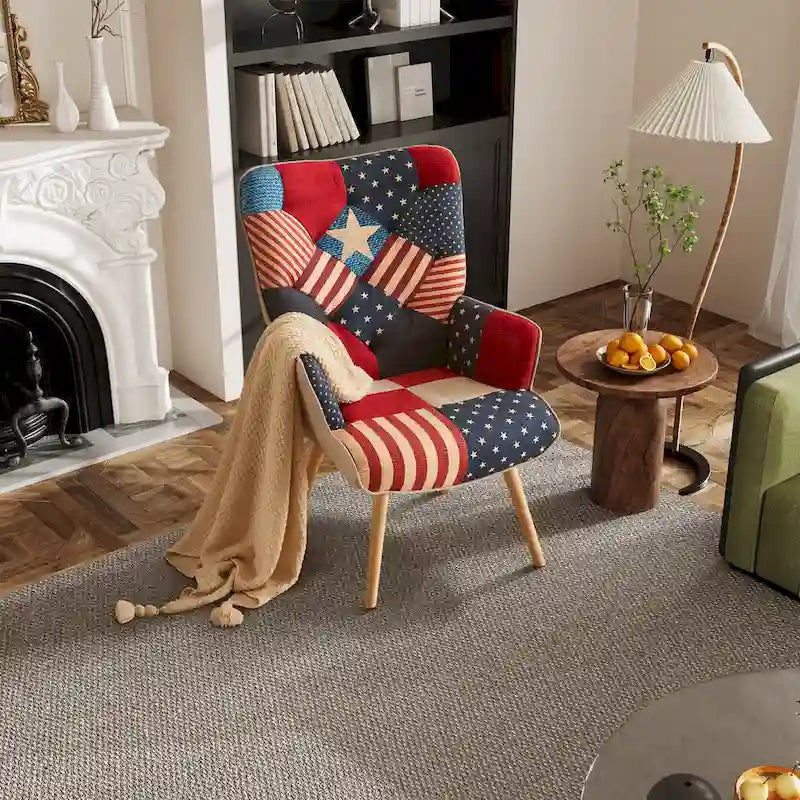 Fauteuil d'appoint moderne rembourré en lin avec pieds en bois