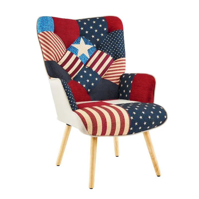 Fauteuil d'appoint moderne rembourré en lin avec pieds en bois