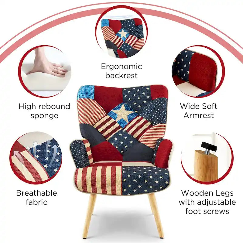Fauteuil d'appoint moderne rembourré en lin avec pieds en bois