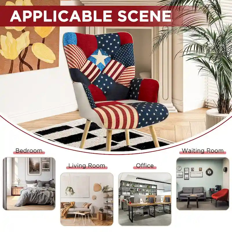 Fauteuil d'appoint moderne rembourré en lin avec pieds en bois