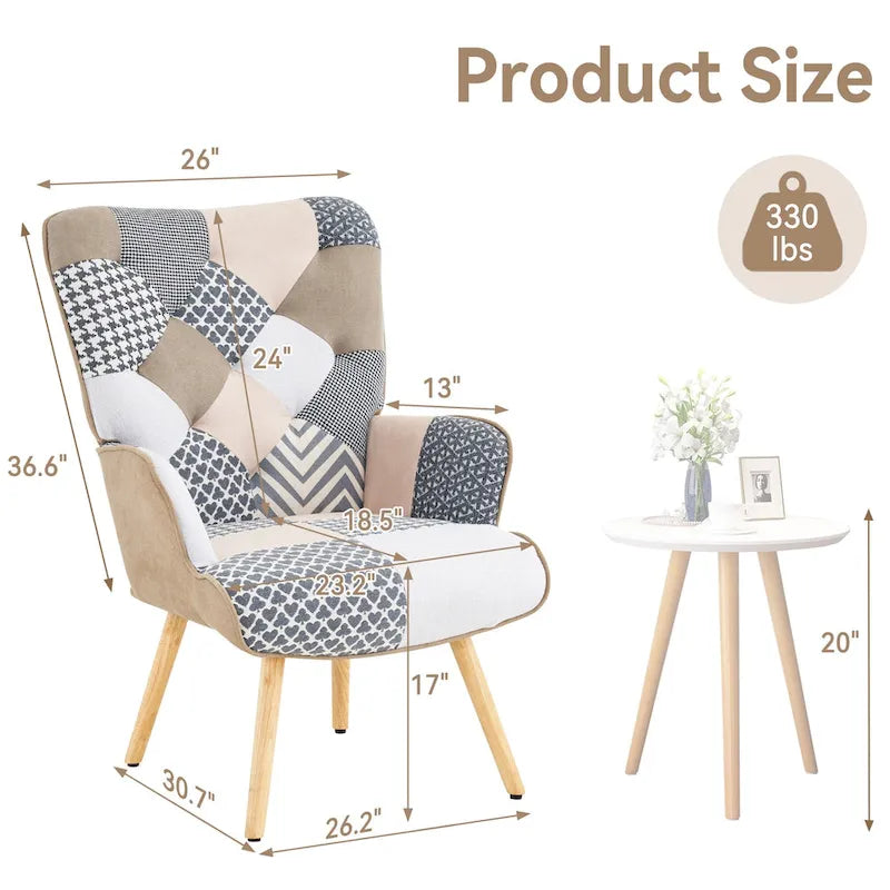 Fauteuil d'appoint moderne rembourré en lin avec pieds en bois
