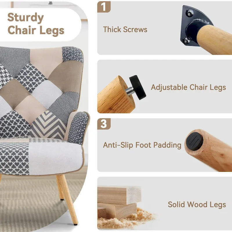 Fauteuil d'appoint moderne rembourré en lin avec pieds en bois