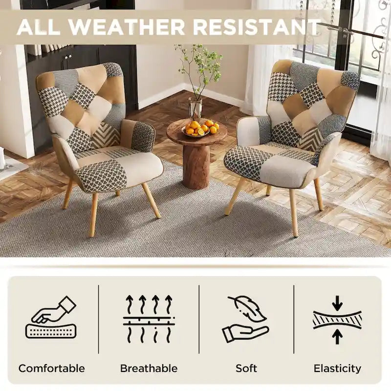 Fauteuil d'appoint moderne rembourré en lin avec pieds en bois