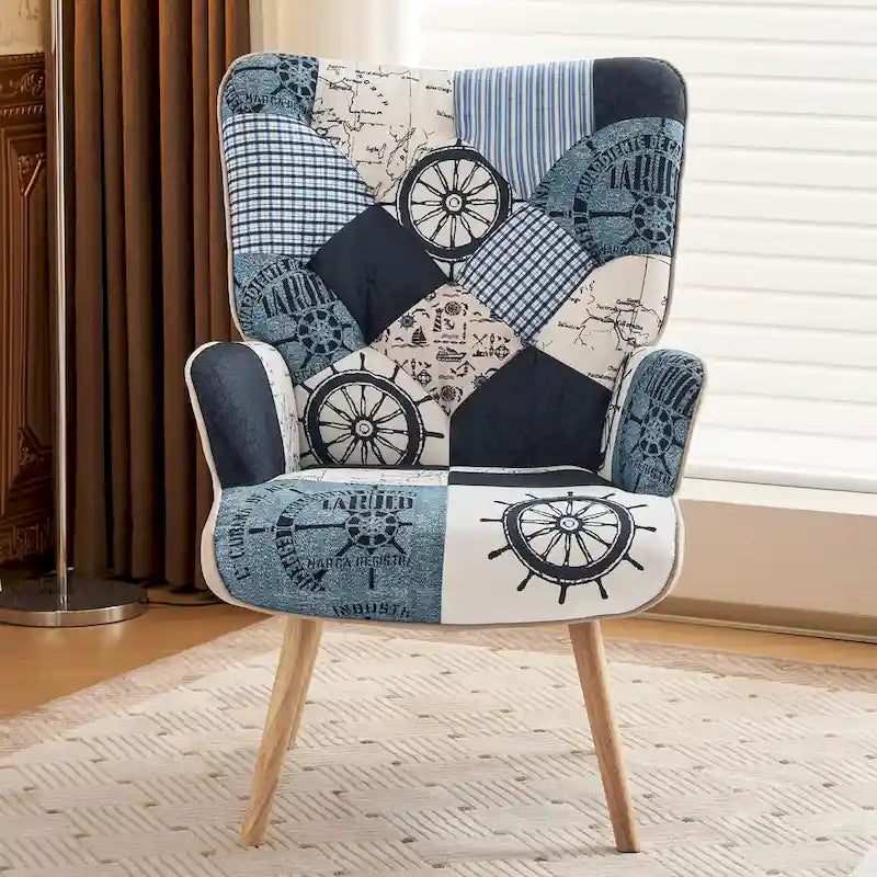 Fauteuil d'appoint moderne rembourré en lin avec pieds en bois