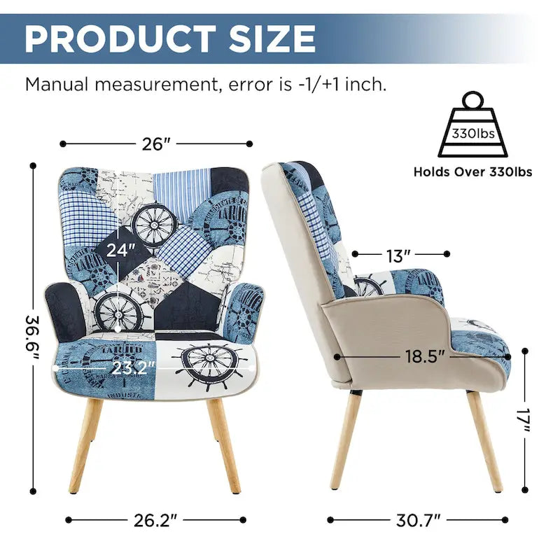 Fauteuil d'appoint moderne rembourré en lin avec pieds en bois