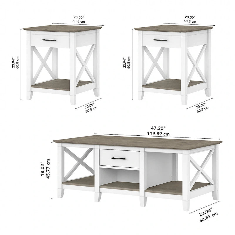 Table basse avec ensemble de 2 tables d'appoint
