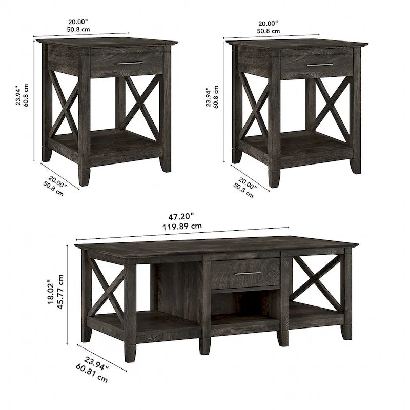 Table basse avec ensemble de 2 tables d'appoint