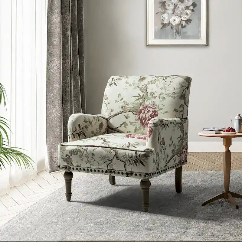 Geltrude Traditonal Floral Fabric Design Upholstered Accent Armchair with Turned Legs by 