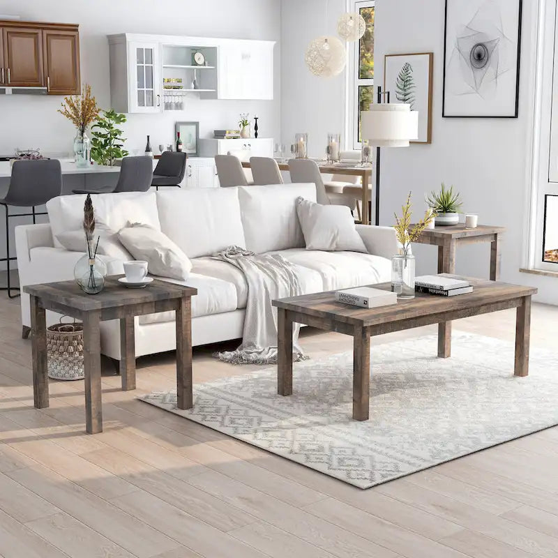 Ensemble de 3 tables basses et tables d'appoint en bois de 122 cm, ton naturel transitionnel