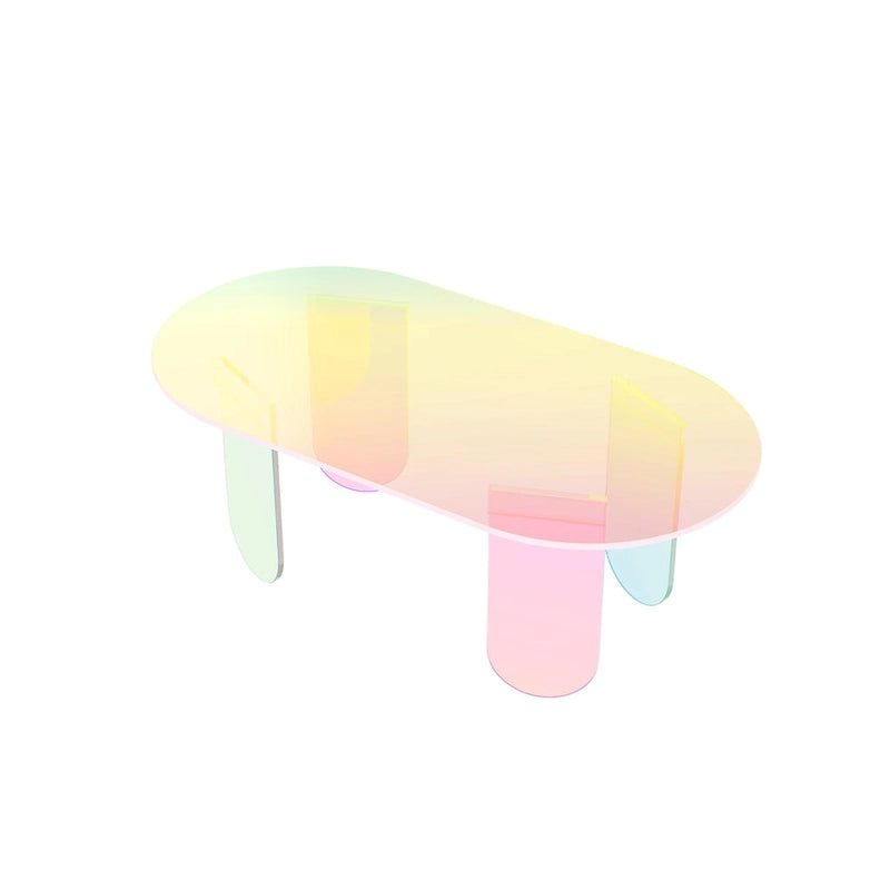 Table basse en acrylique transparent Irisé Table d'appoint colorée aux couleurs de l'arc-en-ciel avec tapis en PVC
