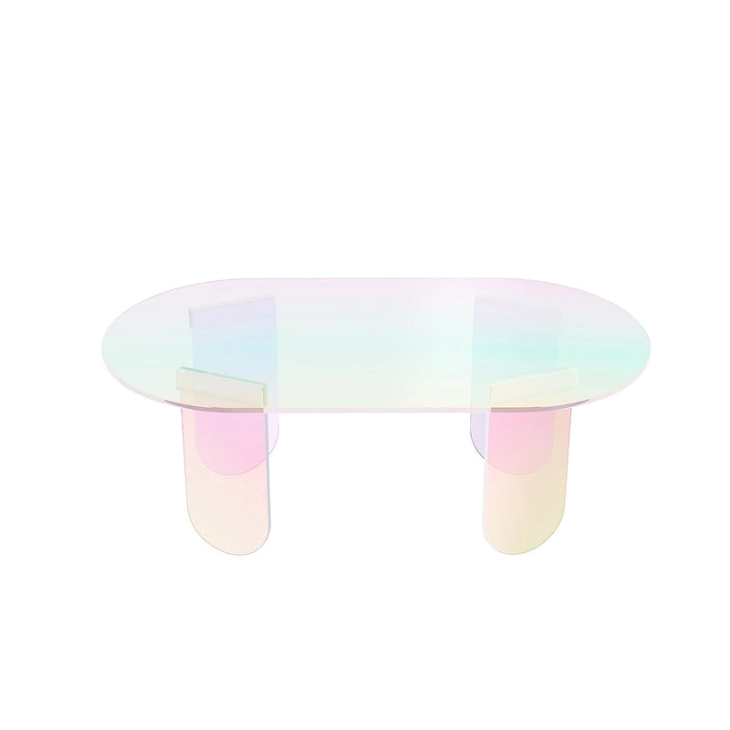 Table basse en acrylique transparent Irisé Table d'appoint colorée aux couleurs de l'arc-en-ciel avec tapis en PVC