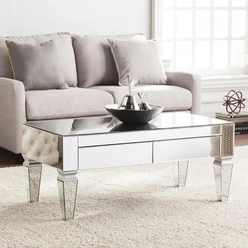  Olivia Contemporary Mirrored Rectangular Coffee Table
