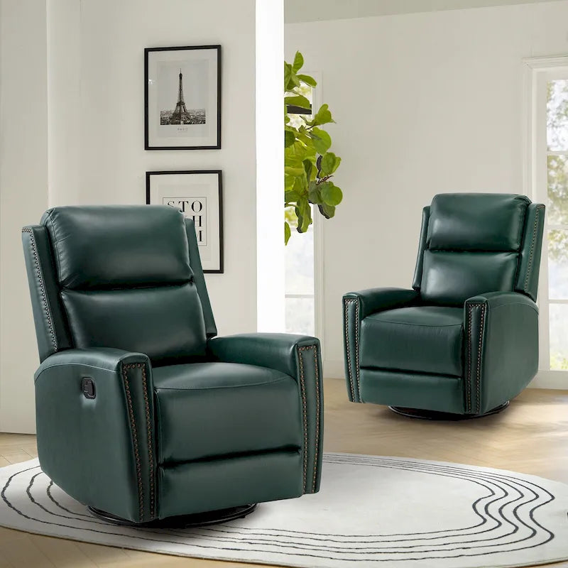 Fauteuil inclinable, pivotant et basculant moderne en cuir véritable, avec accoudoirs hauts, bordé de clous décoratifs, 77 x 79 cm, lot de 2