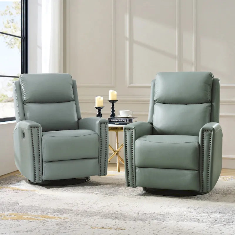 Fauteuil inclinable, pivotant et basculant moderne en cuir véritable, avec accoudoirs hauts, bordé de clous décoratifs, 77 x 79 cm, lot de 2