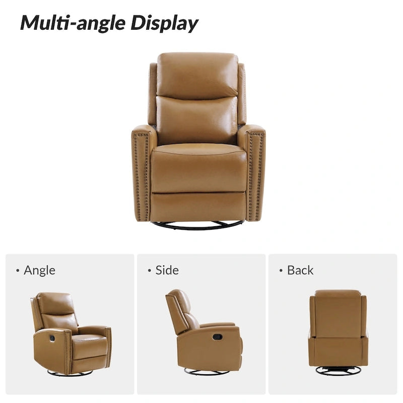 Fauteuil inclinable, pivotant et basculant moderne en cuir véritable, avec accoudoirs hauts, bordé de clous décoratifs, 77 x 79 cm, lot de 2
