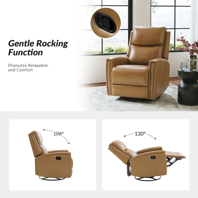 Fauteuil inclinable, pivotant et basculant moderne en cuir véritable, avec accoudoirs hauts, bordé de clous décoratifs, 77 x 79 cm, lot de 2