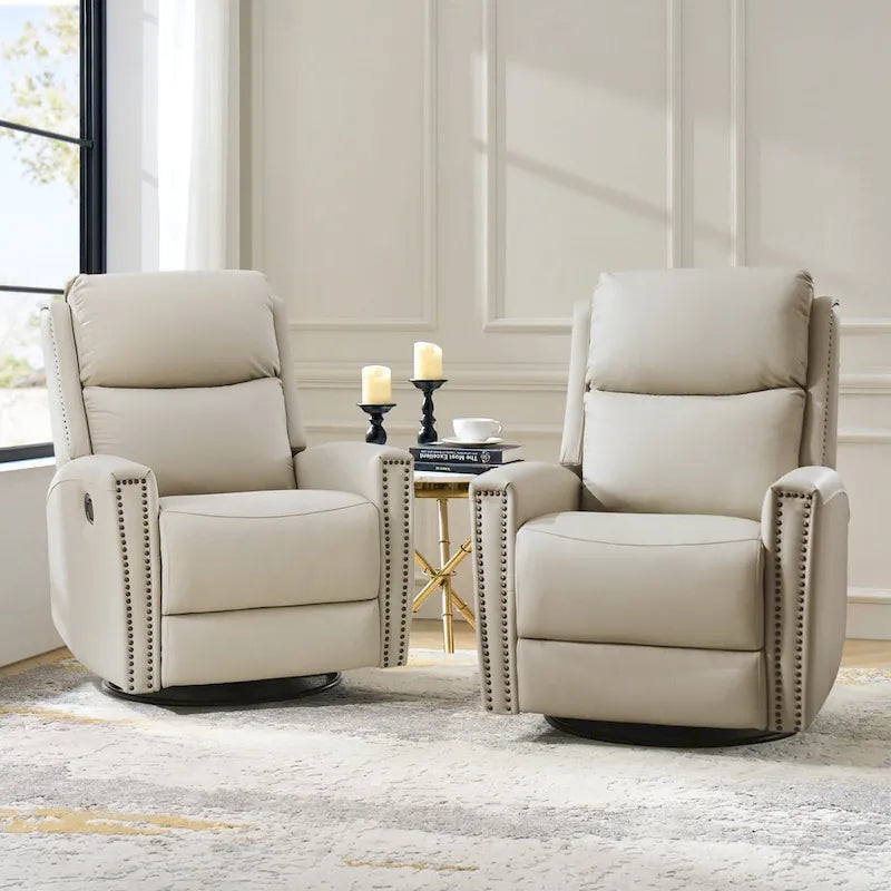 Fauteuil inclinable, pivotant et basculant moderne en cuir véritable, avec accoudoirs hauts, bordé de clous décoratifs, 77 x 79 cm, lot de 2