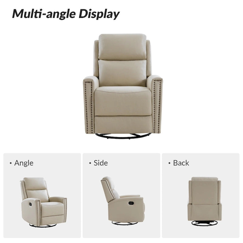 Fauteuil inclinable, pivotant et basculant moderne en cuir véritable, avec accoudoirs hauts, bordé de clous décoratifs, 77 x 79 cm, lot de 2