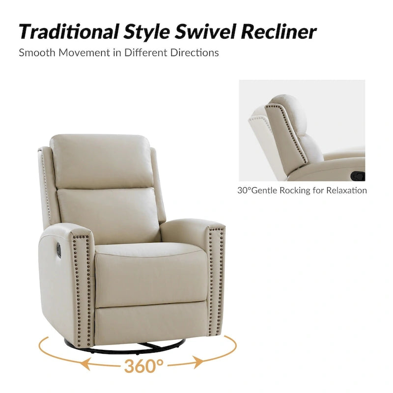 Fauteuil inclinable, pivotant et basculant moderne en cuir véritable, avec accoudoirs hauts, bordé de clous décoratifs, 77 x 79 cm, lot de 2