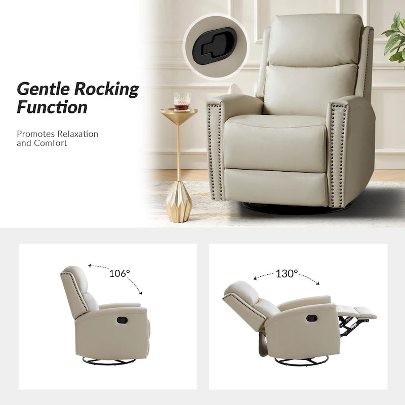Fauteuil inclinable, pivotant et basculant moderne en cuir véritable, avec accoudoirs hauts, bordé de clous décoratifs, 77 x 79 cm, lot de 2
