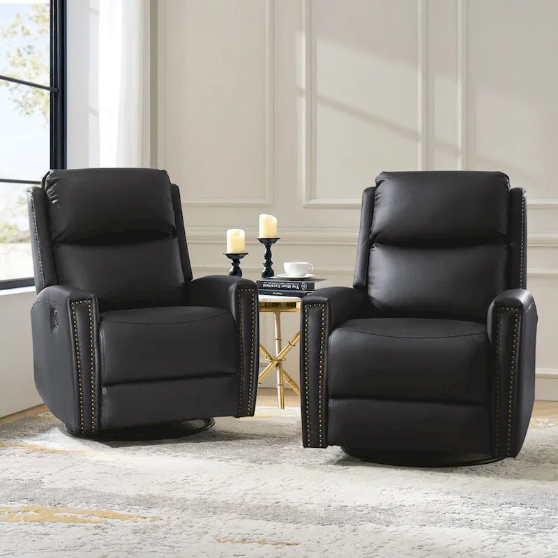 Fauteuil inclinable, pivotant et basculant moderne en cuir véritable, avec accoudoirs hauts, bordé de clous décoratifs, 77 x 79 cm, lot de 2