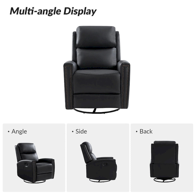 Fauteuil inclinable, pivotant et basculant moderne en cuir véritable, avec accoudoirs hauts, bordé de clous décoratifs, 77 x 79 cm, lot de 2