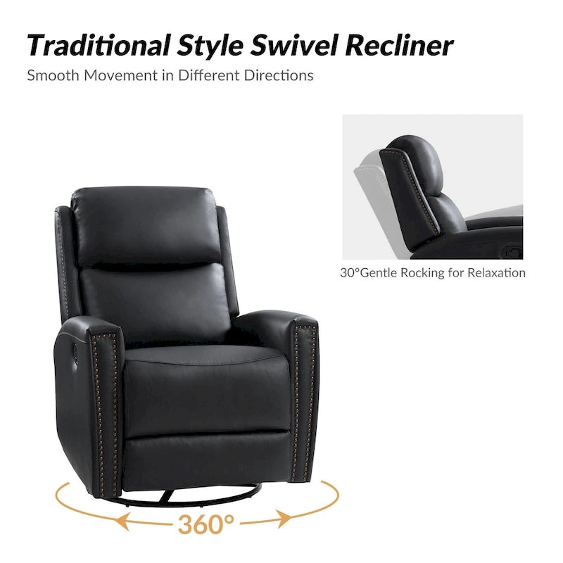 Fauteuil inclinable, pivotant et basculant moderne en cuir véritable, avec accoudoirs hauts, bordé de clous décoratifs, 77 x 79 cm, lot de 2
