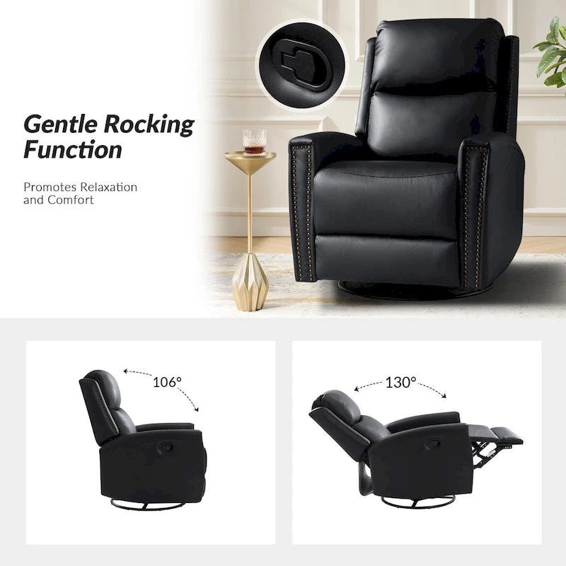 Fauteuil inclinable, pivotant et basculant moderne en cuir véritable, avec accoudoirs hauts, bordé de clous décoratifs, 77 x 79 cm, lot de 2