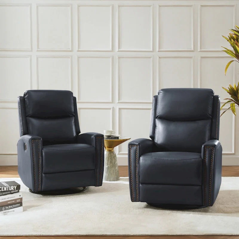 Fauteuil inclinable, pivotant et basculant moderne en cuir véritable, avec accoudoirs hauts, bordé de clous décoratifs, 77 x 79 cm, lot de 2