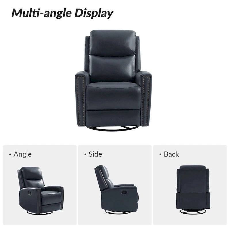 Fauteuil inclinable, pivotant et basculant moderne en cuir véritable, avec accoudoirs hauts, bordé de clous décoratifs, 77 x 79 cm, lot de 2