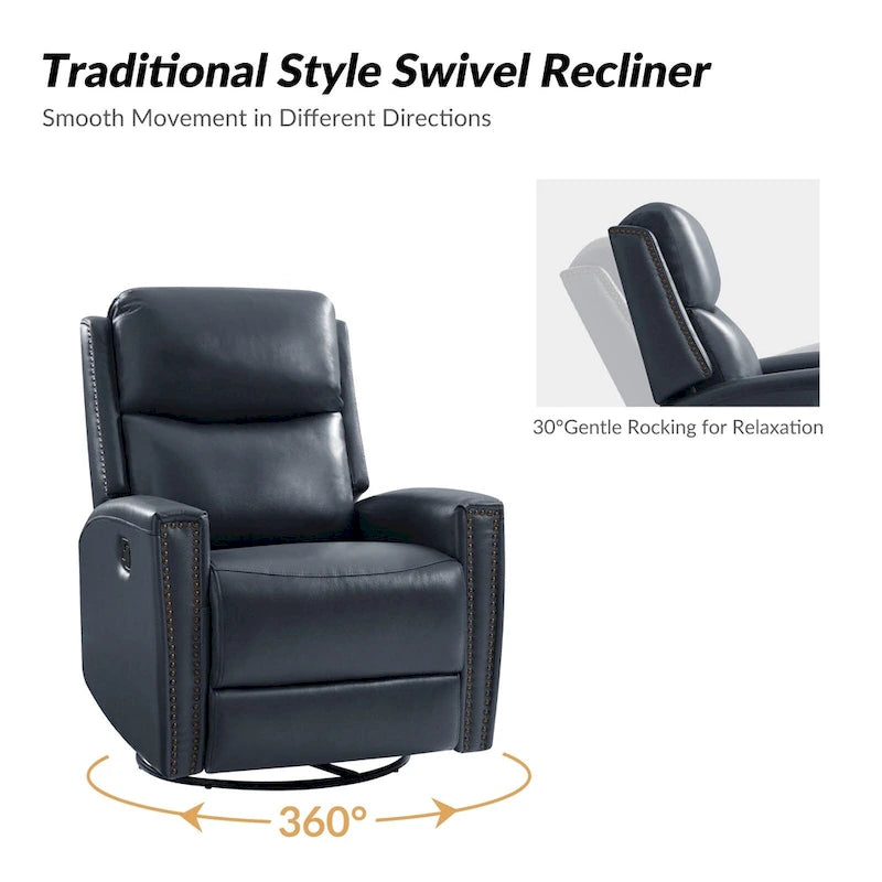 Fauteuil inclinable, pivotant et basculant moderne en cuir véritable, avec accoudoirs hauts, bordé de clous décoratifs, 77 x 79 cm, lot de 2