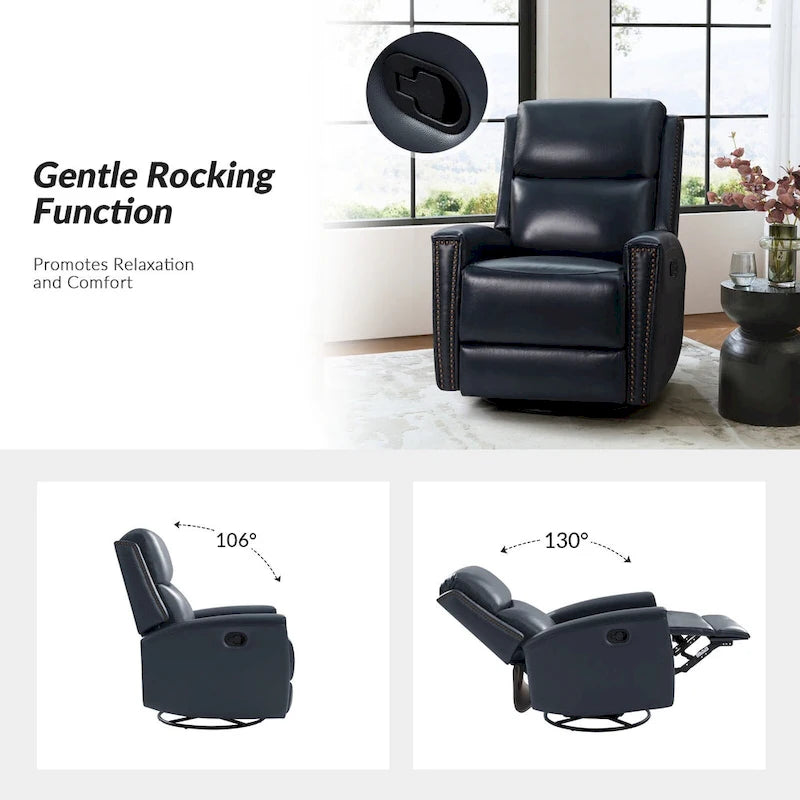 Fauteuil inclinable, pivotant et basculant moderne en cuir véritable, avec accoudoirs hauts, bordé de clous décoratifs, 77 x 79 cm, lot de 2