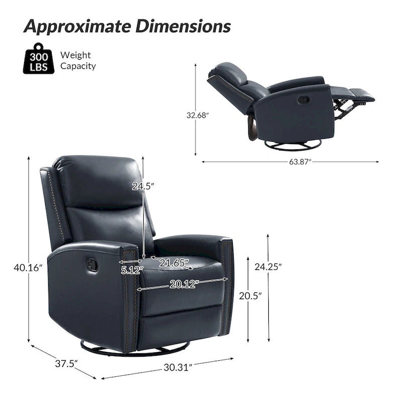 Fauteuil inclinable, pivotant et basculant moderne en cuir véritable, avec accoudoirs hauts, bordé de clous décoratifs, 77 x 79 cm, lot de 2