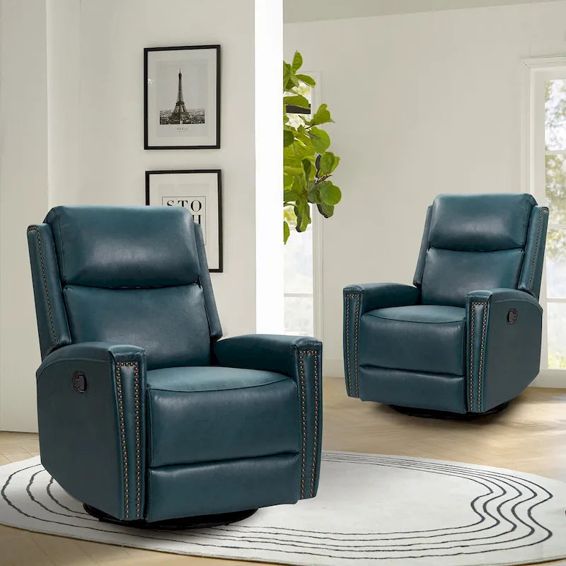 Fauteuil inclinable, pivotant et basculant moderne en cuir véritable, avec accoudoirs hauts, bordé de clous décoratifs, 77 x 79 cm, lot de 2