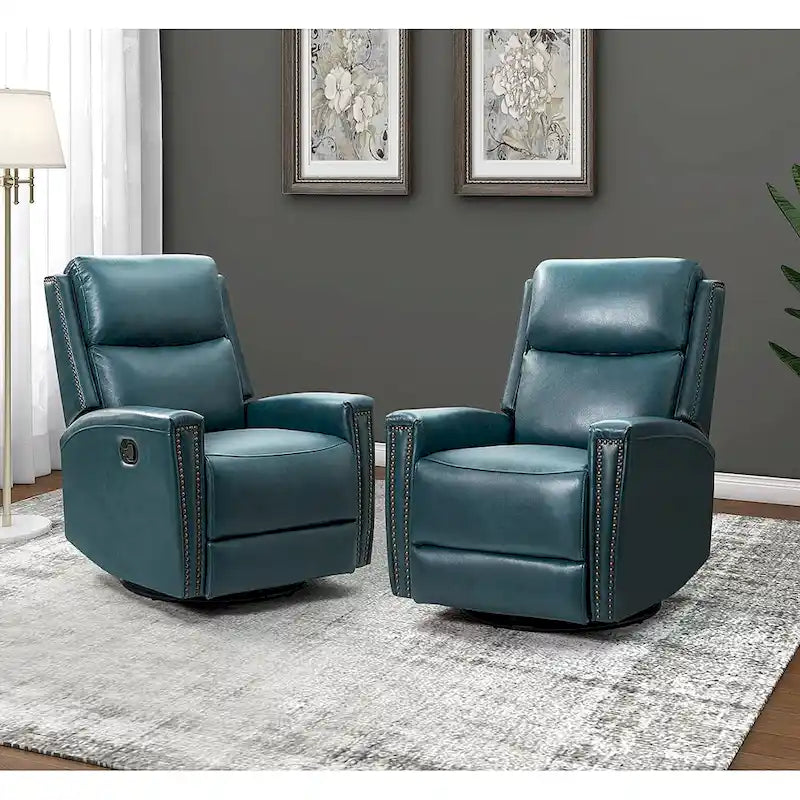 Fauteuil inclinable, pivotant et basculant moderne en cuir véritable, avec accoudoirs hauts, bordé de clous décoratifs, 77 x 79 cm, lot de 2
