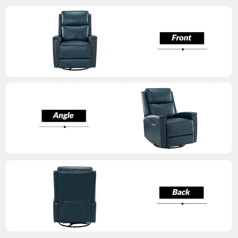 Fauteuil inclinable, pivotant et basculant moderne en cuir véritable, avec accoudoirs hauts, bordé de clous décoratifs, 77 x 79 cm, lot de 2