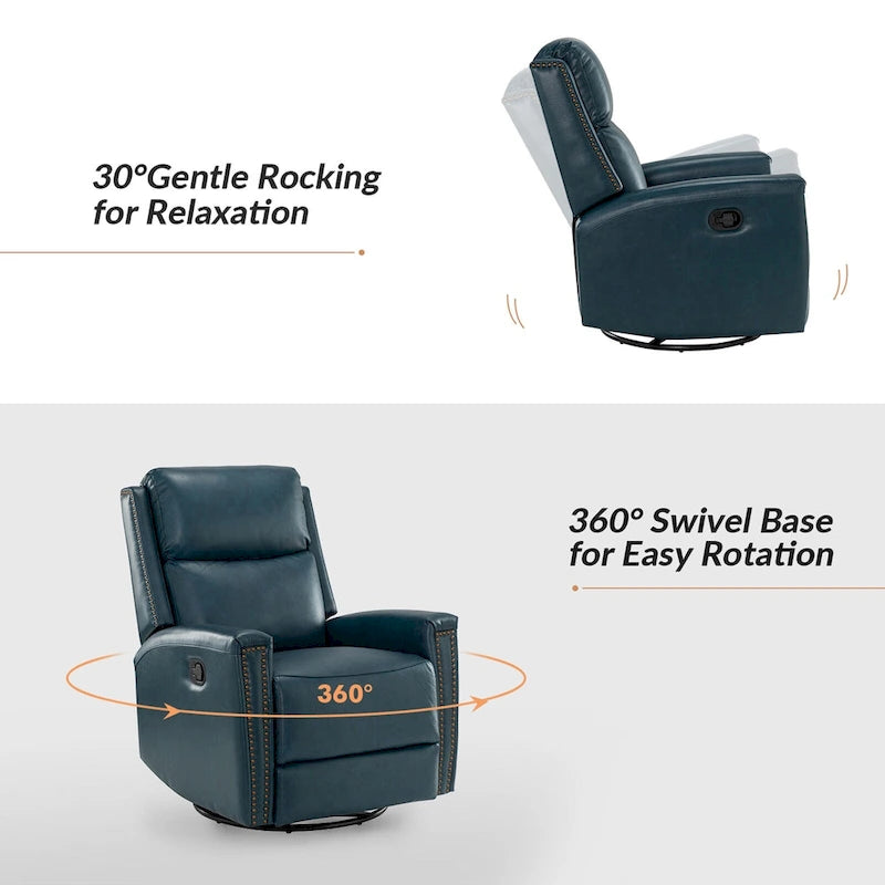 Fauteuil inclinable, pivotant et basculant moderne en cuir véritable, avec accoudoirs hauts, bordé de clous décoratifs, 77 x 79 cm, lot de 2