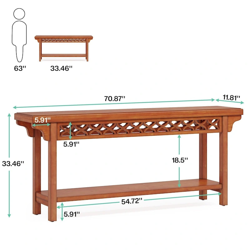 Table Console en Bois Massif Étroite et Longue pour Salon, Entrée