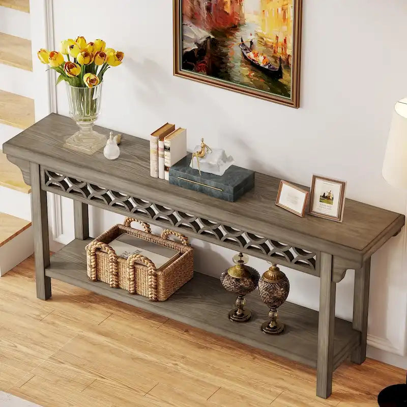 Table Console en Bois Massif Étroite et Longue pour Salon, Entrée