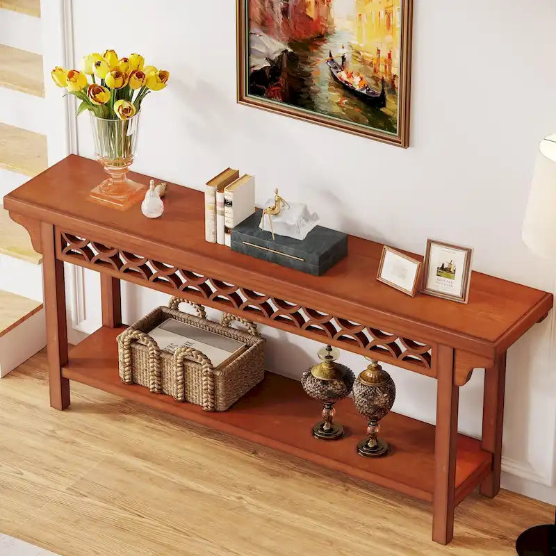 Table Console en Bois Massif Étroite et Longue pour Salon, Entrée