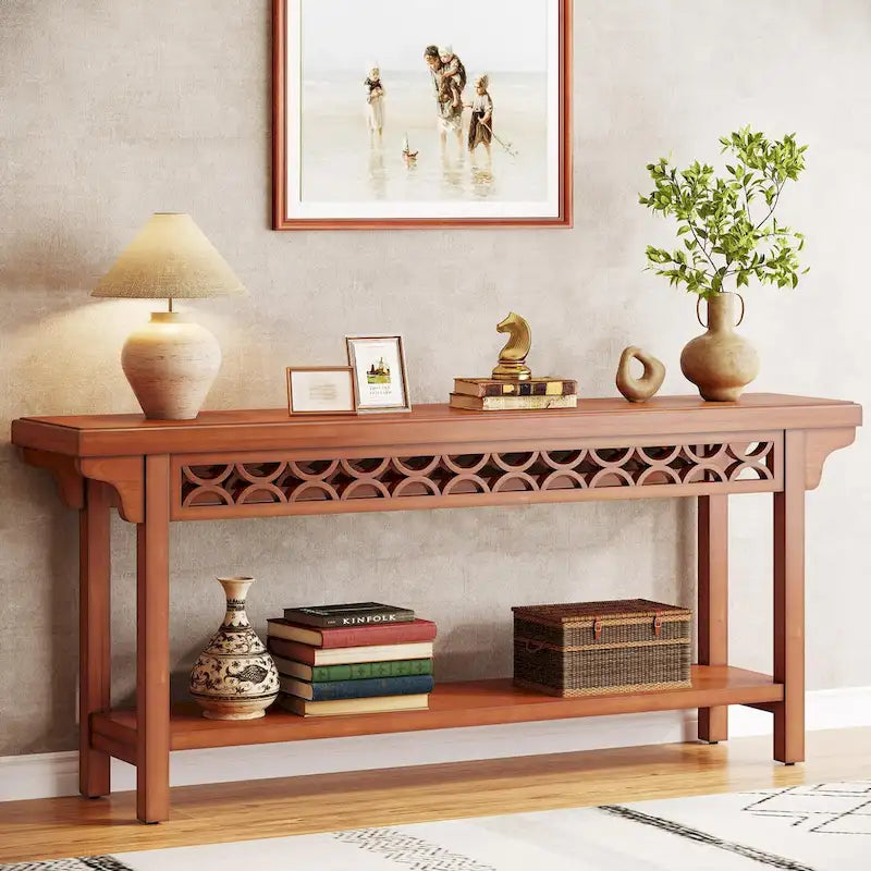 Table Console en Bois Massif Étroite et Longue pour Salon, Entrée
