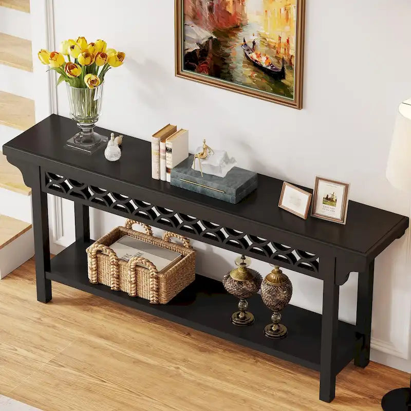 Table Console en Bois Massif Étroite et Longue pour Salon, Entrée