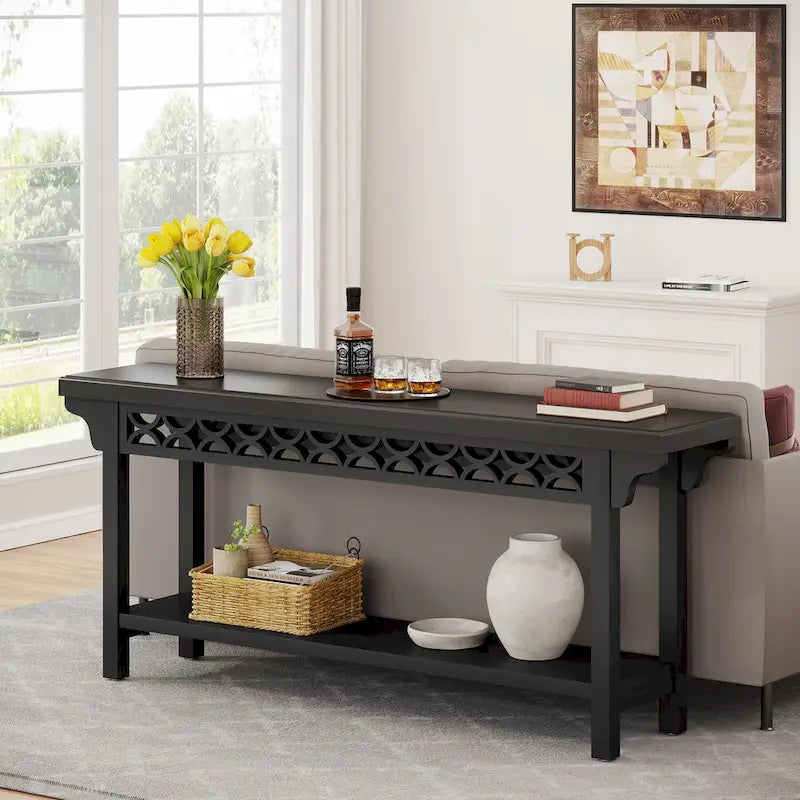 Table Console en Bois Massif Étroite et Longue pour Salon, Entrée