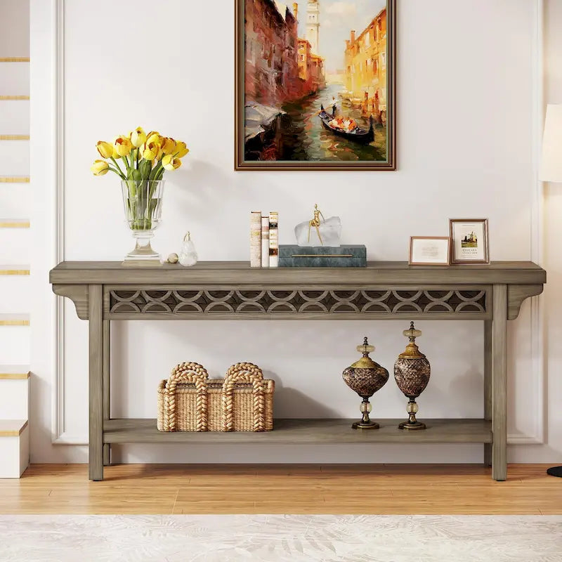 Table Console en Bois Massif Étroite et Longue pour Salon, Entrée